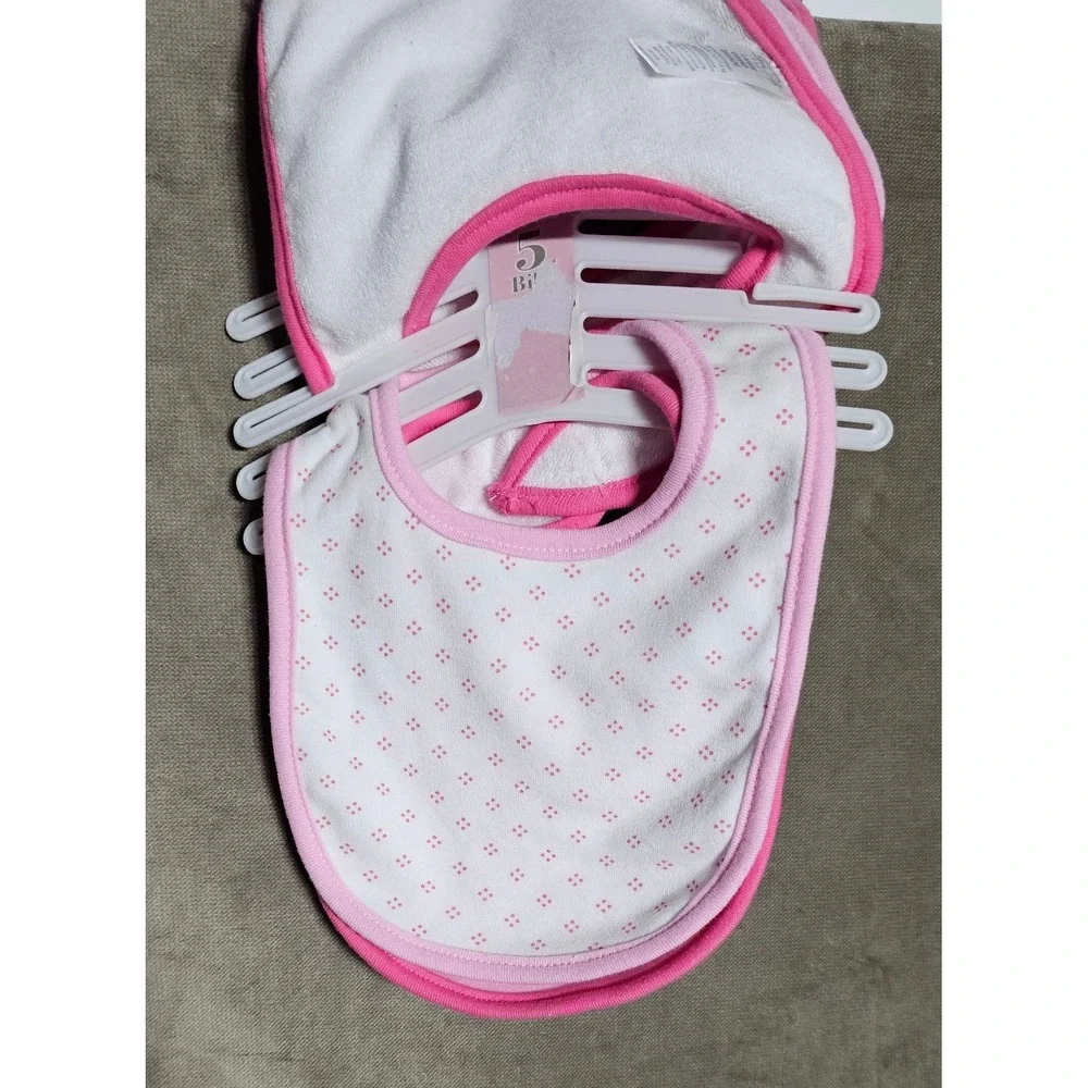 Rene Rofe Baby Bibs 5 Pack Pink White Floral Heart Polka‎ Dot Set